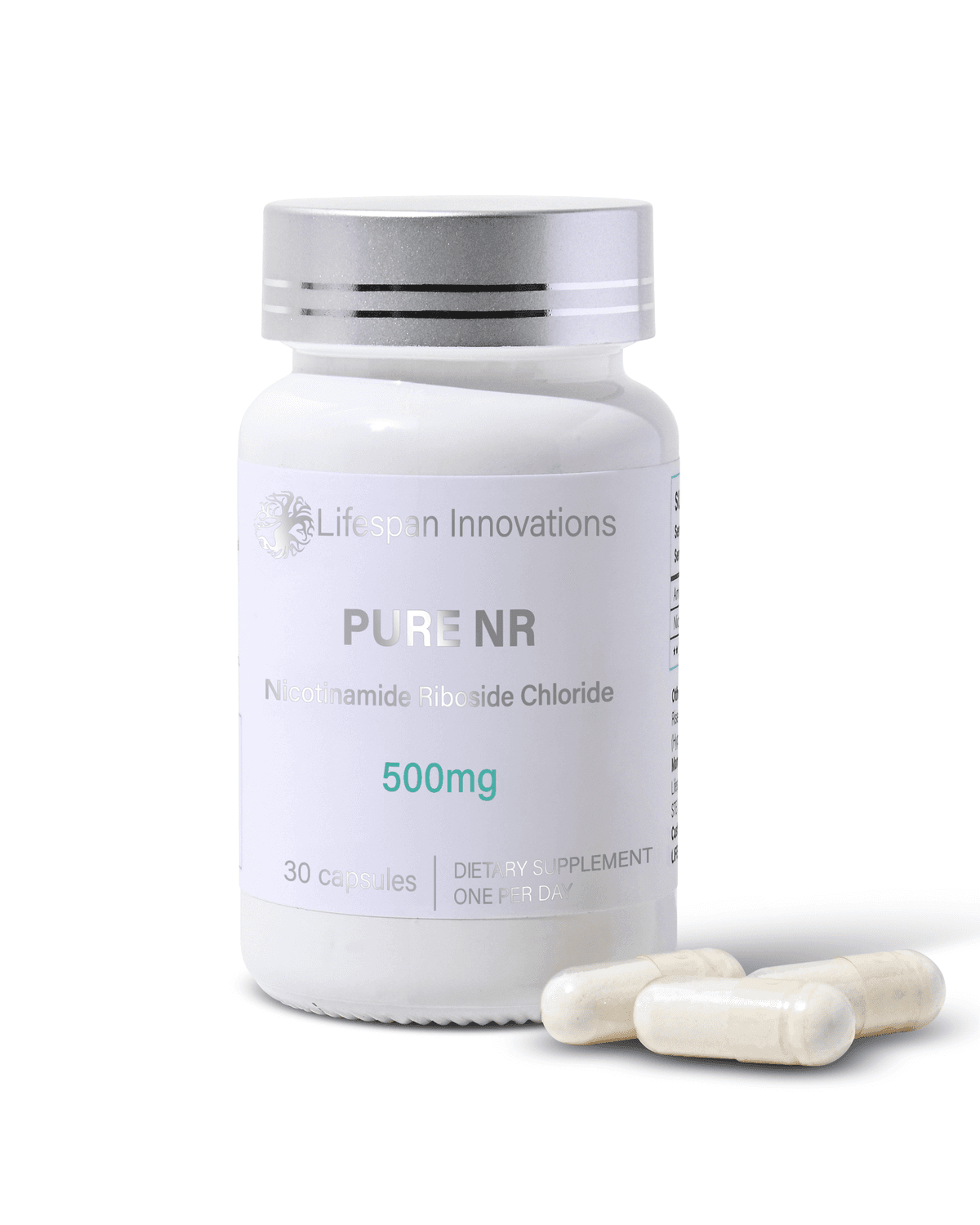 Pure NR 500mg bottle with capsules